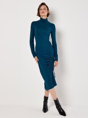 Mock Neck Ruched Dress